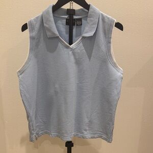 croft & barrow Light Blue Sleeveless Polo Tank with White Trim